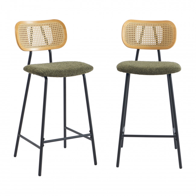 Ema - Lot de 2 tabourets de bar en tissu bouclette et métal H66,5cm