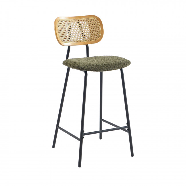 Ema - Lot de 2 tabourets de bar en tissu bouclette et métal H66,5cm