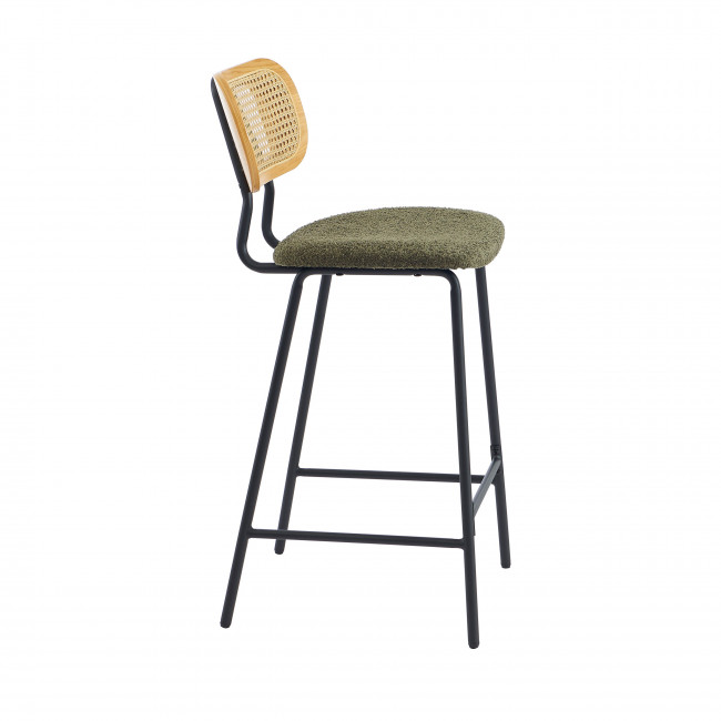 Ema - Lot de 2 tabourets de bar en tissu bouclette et métal H66,5cm