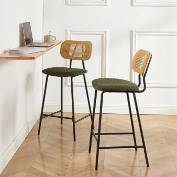 Ema - Lot de 2 tabourets de bar en tissu bouclette et métal H66,5cm