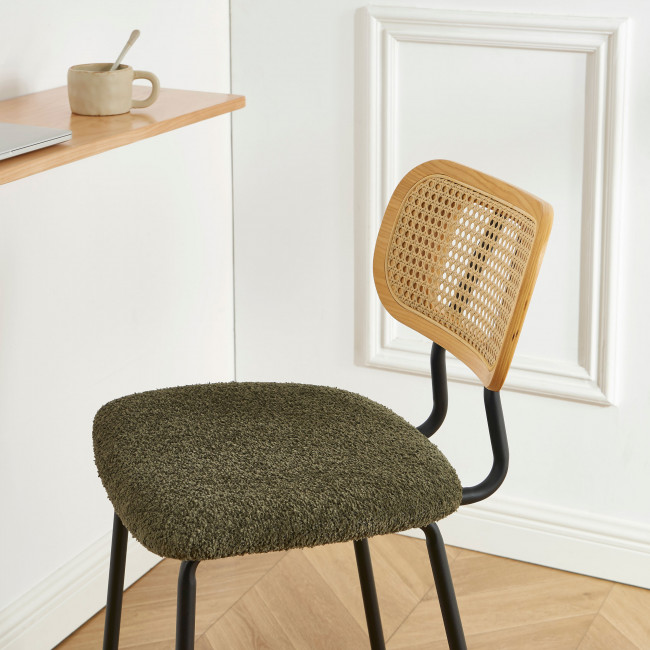 Ema - Lot de 2 tabourets de bar en tissu bouclette et métal H66,5cm