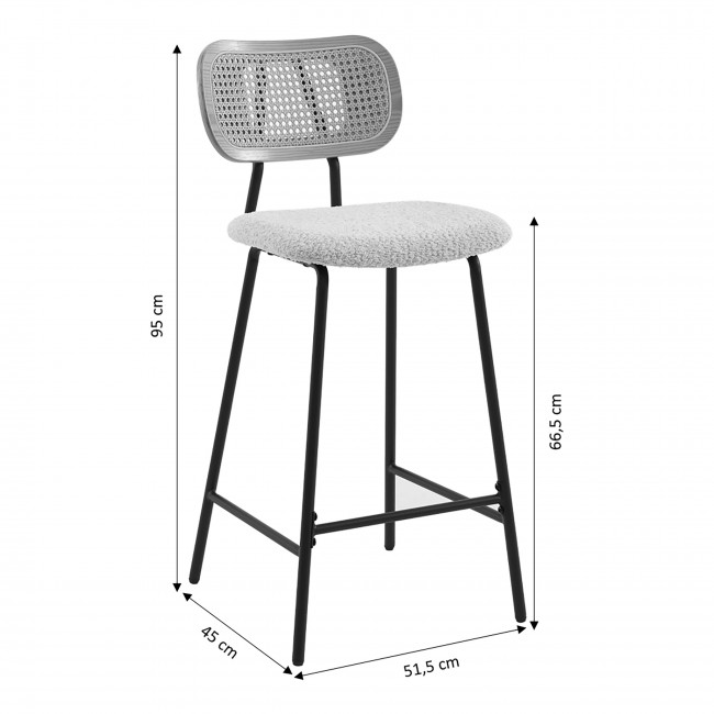 Ema - Lot de 2 tabourets de bar en tissu bouclette et métal H66,5cm