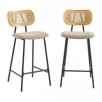 Ema - Lot de 2 tabourets de bar en tissu bouclette et métal H66,5cm