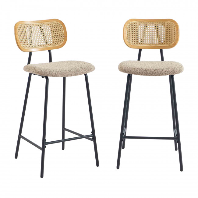 Ema - Lot de 2 tabourets de bar en tissu bouclette et métal H66,5cm