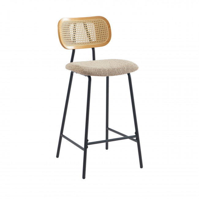 Ema - Lot de 2 tabourets de bar en tissu bouclette et métal H66,5cm
