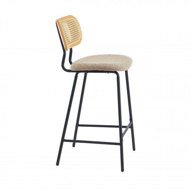Ema - Lot de 2 tabourets de bar en tissu bouclette et métal H66,5cm