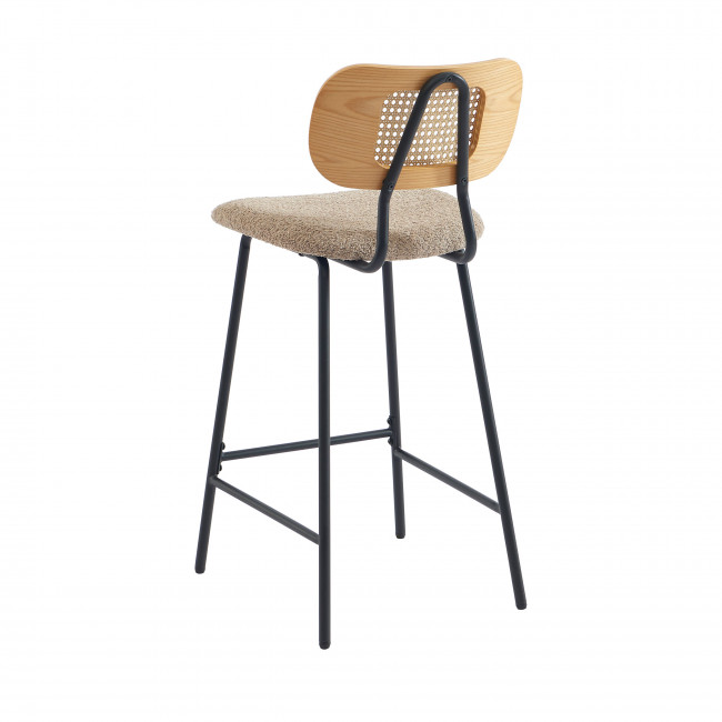 Ema - Lot de 2 tabourets de bar en tissu bouclette et métal H66,5cm