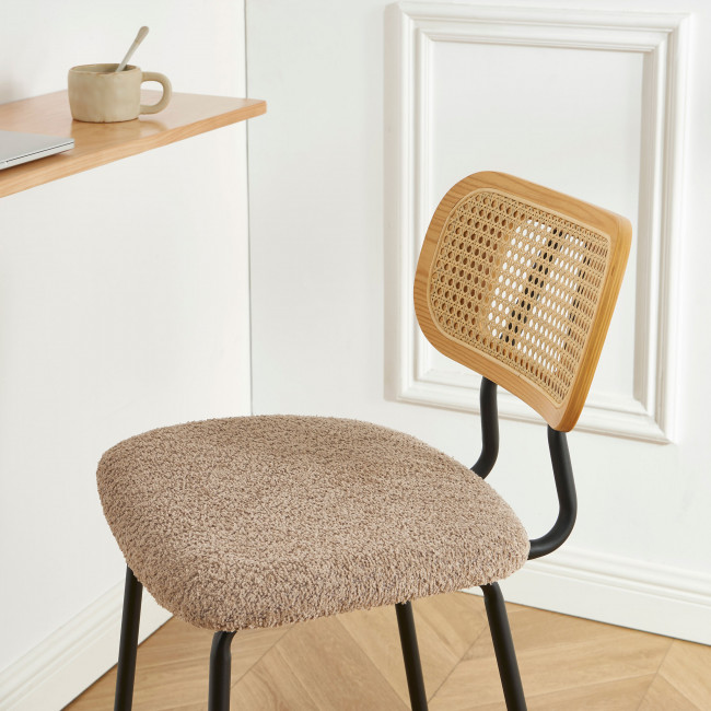 Ema - Lot de 2 tabourets de bar en tissu bouclette et métal H66,5cm