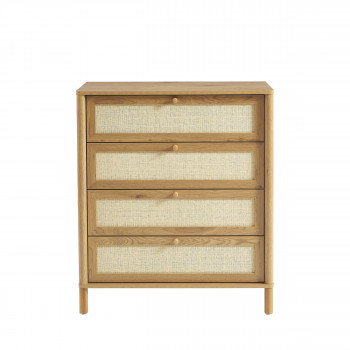 Iris - Commode 4 tiroirs en bois et cannage L80cm