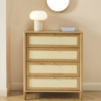 Iris - Commode 4 tiroirs en bois et cannage L80cm