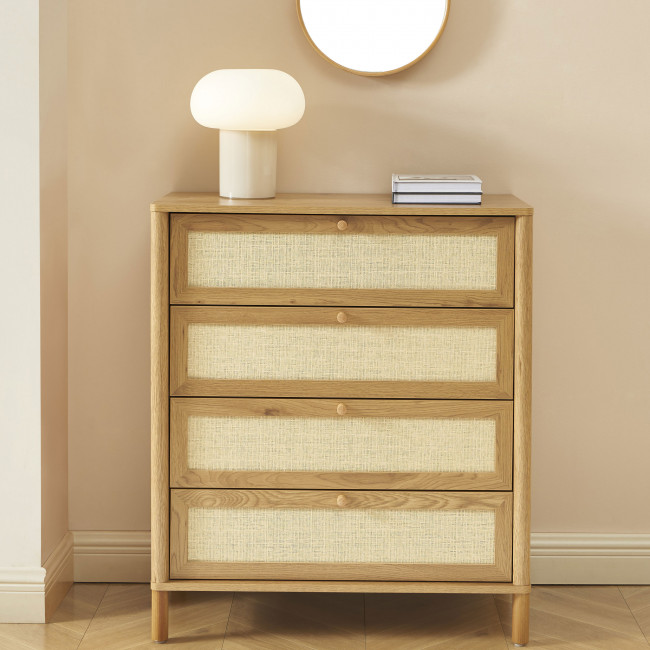 Iris - Commode 4 tiroirs en bois et cannage L80cm