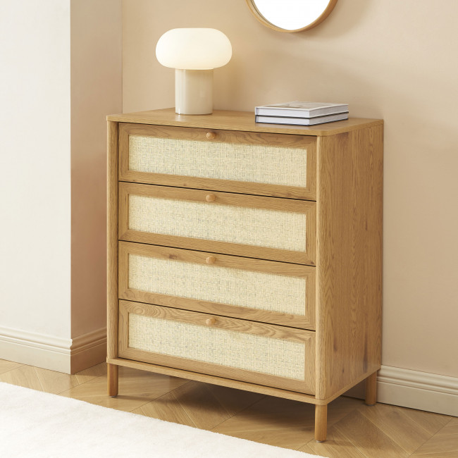 Iris - Commode 4 tiroirs en bois et cannage L80cm