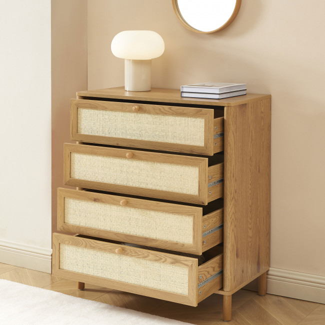 Iris - Commode 4 tiroirs en bois et cannage L80cm
