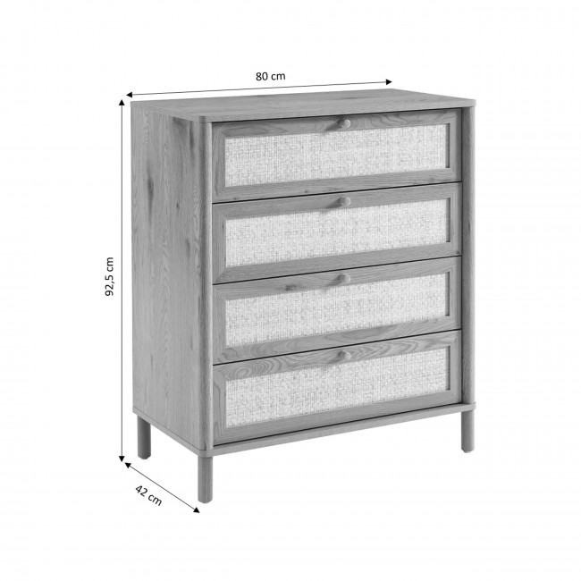 Iris - Commode 4 tiroirs en bois et cannage L80cm