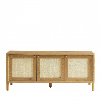 Iris - Meuble TV 3 portes en bois et cannage L120cm