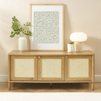 Iris - Meuble TV 3 portes en bois et cannage L120cm