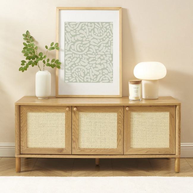 Iris - Meuble TV 3 portes en bois et cannage L120cm