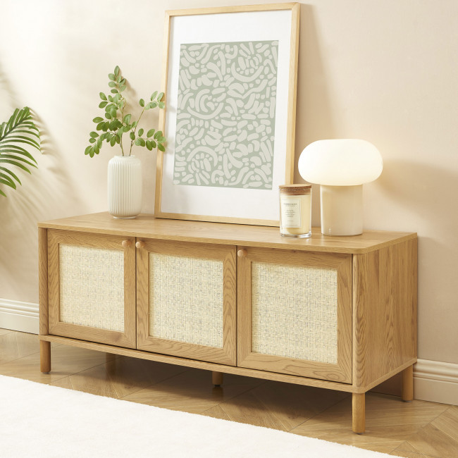 Iris - Meuble TV 3 portes en bois et cannage L120cm