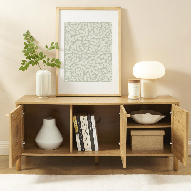 Iris - Meuble TV 3 portes en bois et cannage L120cm