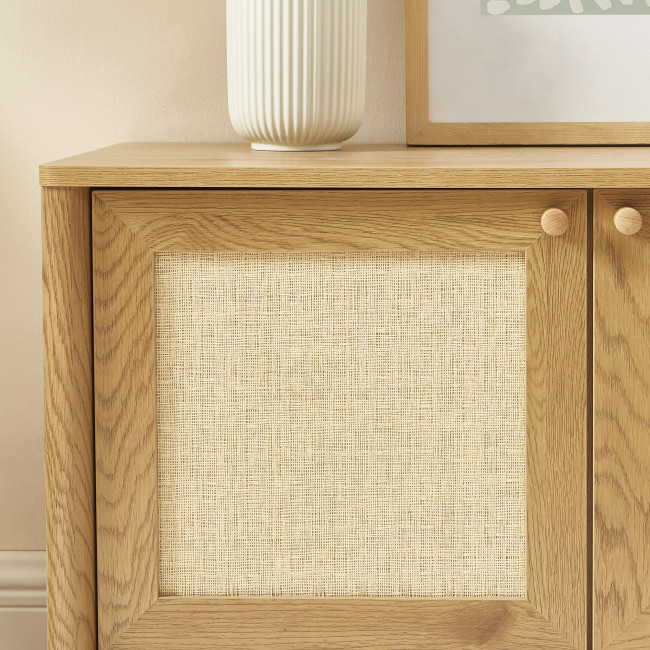 Iris - Meuble TV 3 portes en bois et cannage L120cm