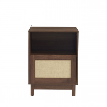 Estela - Table de chevet 1 porte en bois et cannage 