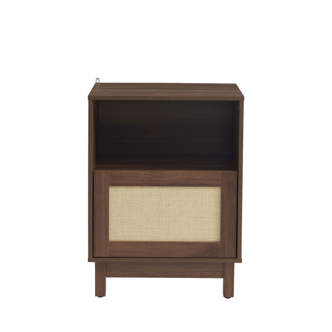 Estela - Table de chevet 1 porte en bois et cannage 