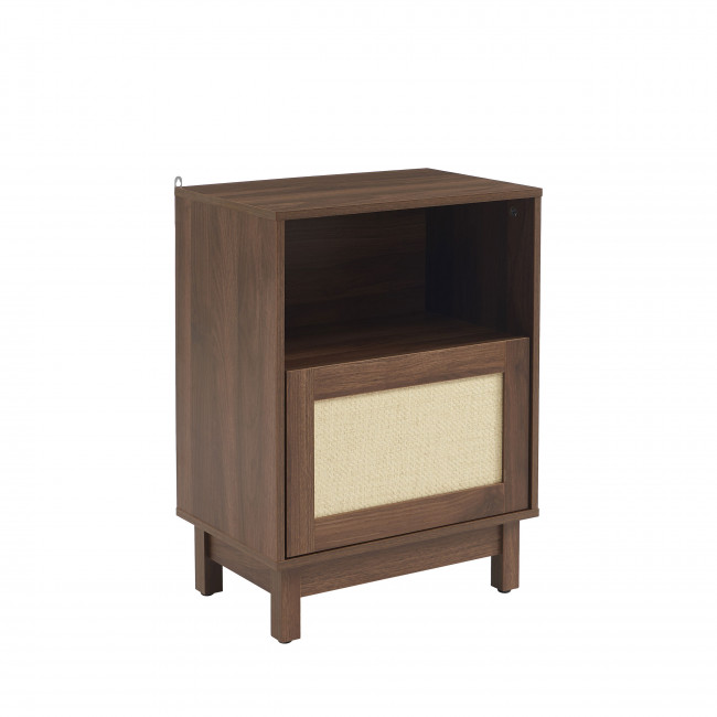 Estela - Table de chevet 1 porte en bois et cannage 