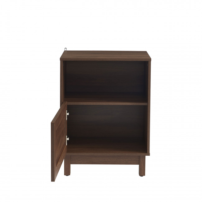 Estela - Table de chevet 1 porte en bois et cannage 