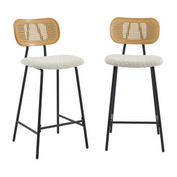 Ema - Lot de 2 tabourets de bar en tissu bouclette et métal H66,5cm
