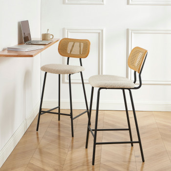 Ema - Lot de 2 tabourets de bar en tissu bouclette et métal H66,5cm