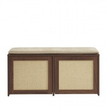 Estela - Banc d'entrée avec rangement à chaussures en bois et cannage L100cm