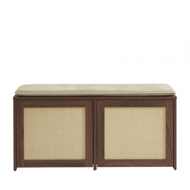 Estela - Banc d'entrée avec rangement à chaussures en bois et cannage L100cm