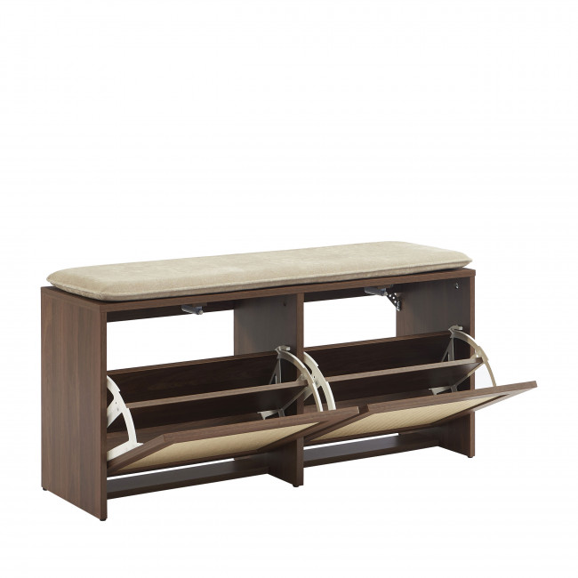 Estela - Banc d'entrée avec rangement à chaussures en bois et cannage L100cm