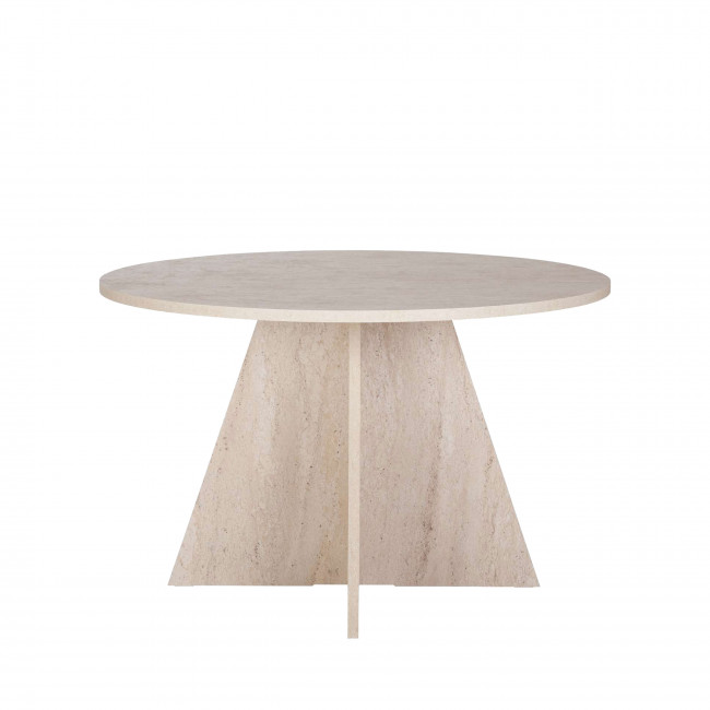 Naro - Table à manger 4 personnes ronde effet travertin