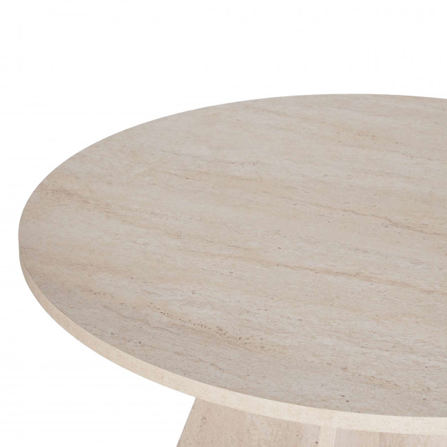 Naro - Table à manger 4 personnes ronde effet travertin