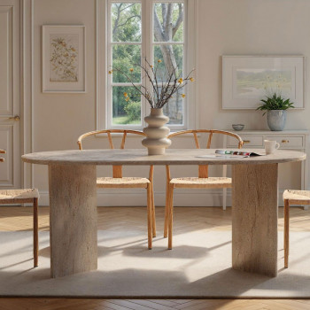 Sam - Table à manger 8 personnes effet travertin