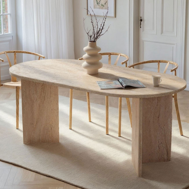 Sam - Table à manger 8 personnes effet travertin