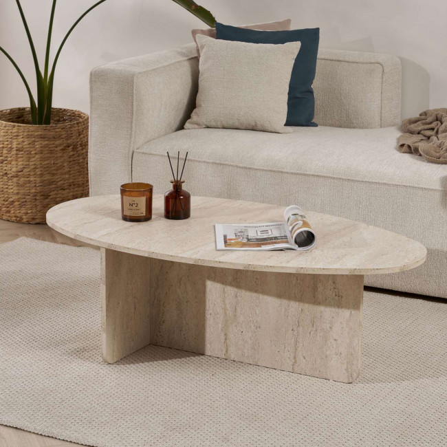 Oris - Table basse organique effet travertin 120x65cm