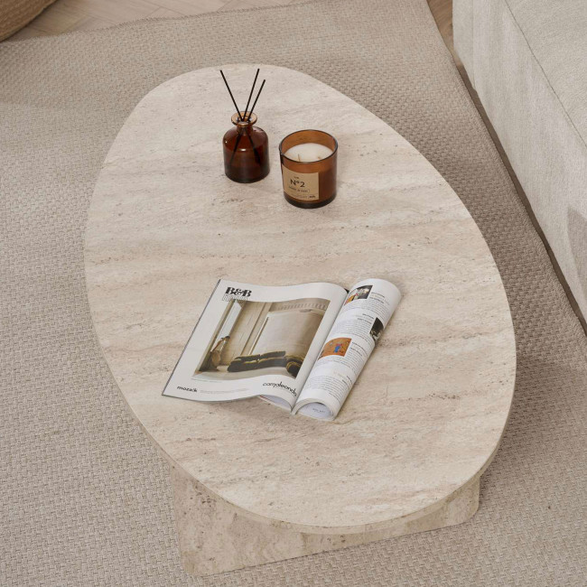 Oris - Table basse organique effet travertin 120x65cm