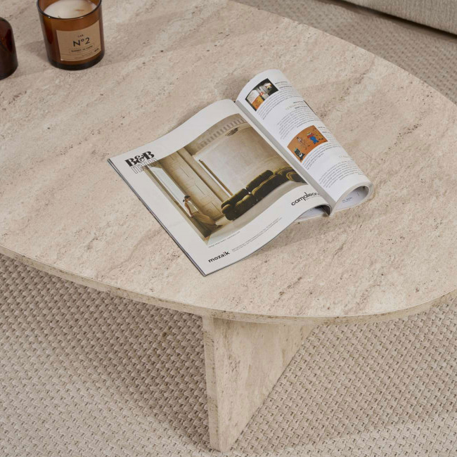 Oris - Table basse organique effet travertin 120x65cm