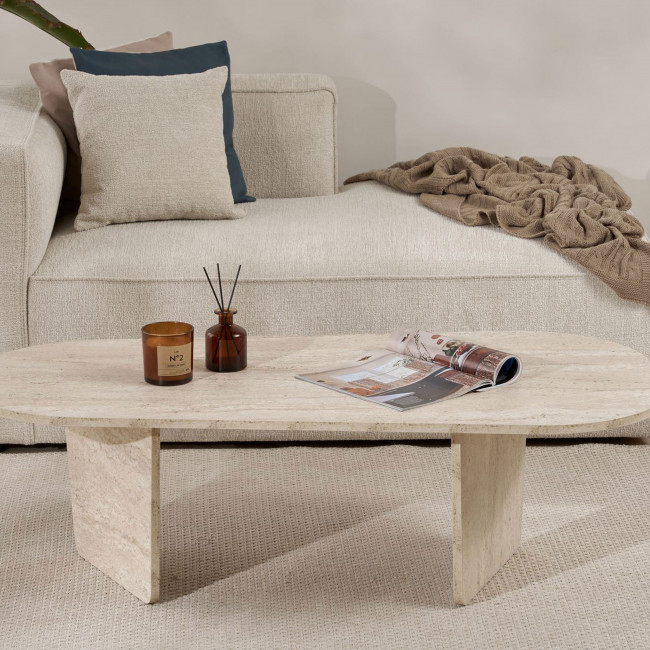 Soma - Table basse ovale effet travertin 130x65cm