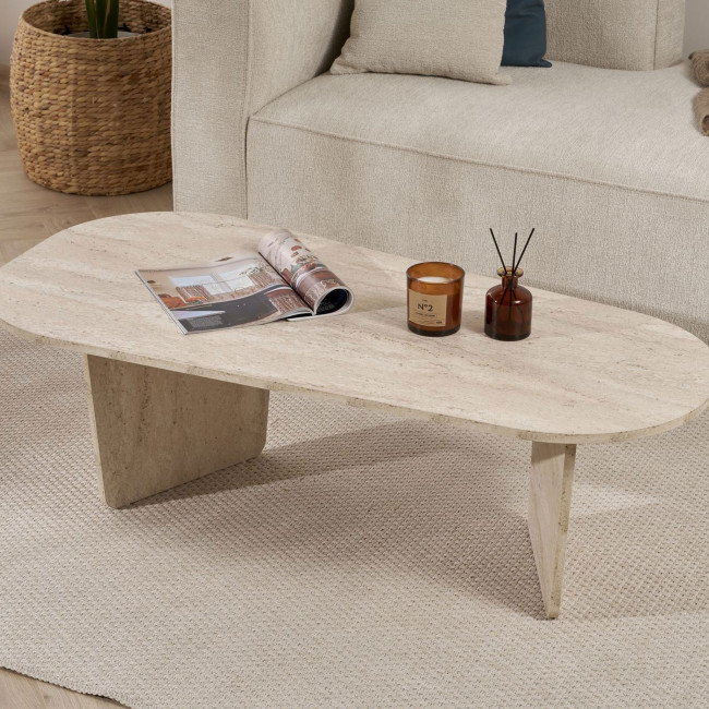 Soma - Table basse ovale effet travertin 130x65cm