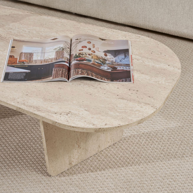 Soma - Table basse ovale effet travertin 130x65cm