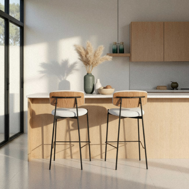 Nelly - Lot de 2 chaises de bar en tissu bouclette et métal H65cm