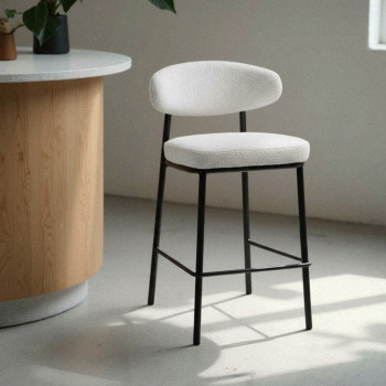 Rode - Lot de 2 chaises de bar en tissu bouclette, bois et métal H65cm