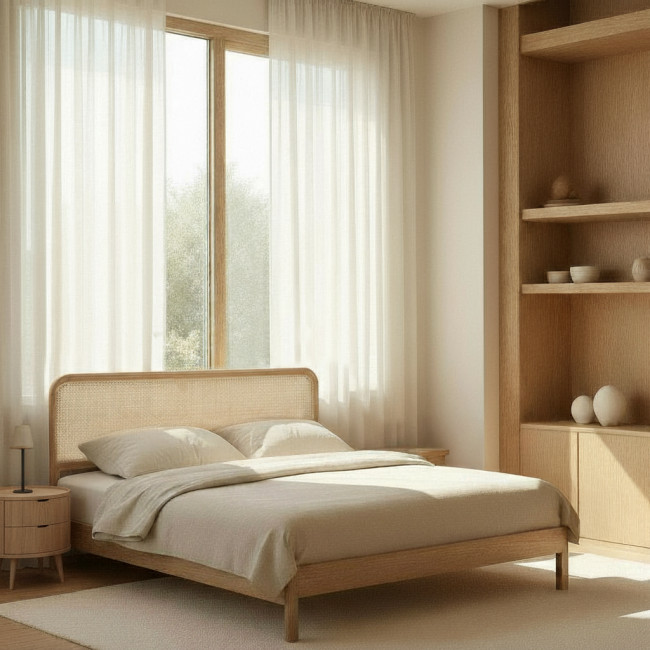 Billy - Tête de lit en cannage et bois L160cm