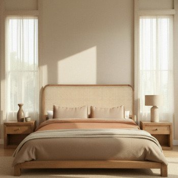 Billy - Tête de lit en cannage et bois L160cm