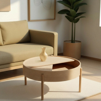 Gisele - Table basse ronde avec rangement en bois ø80cm