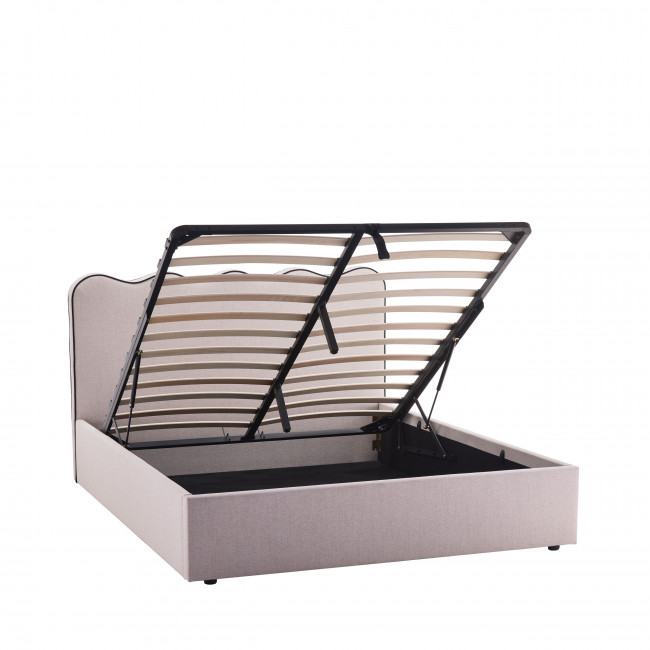 Nagoya - Lit coffre en tissu avec tête de lit ondulée 140x190cm