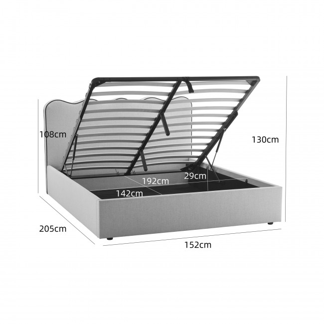 Nagoya - Lit coffre en tissu avec tête de lit ondulée 140x190cm